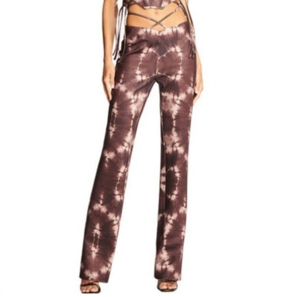 I.AM.GIA Evie Brown Tie Dye V-Cut Flare Pants XXS High Waisted Y2K Streetwear - Picture 3 of 9